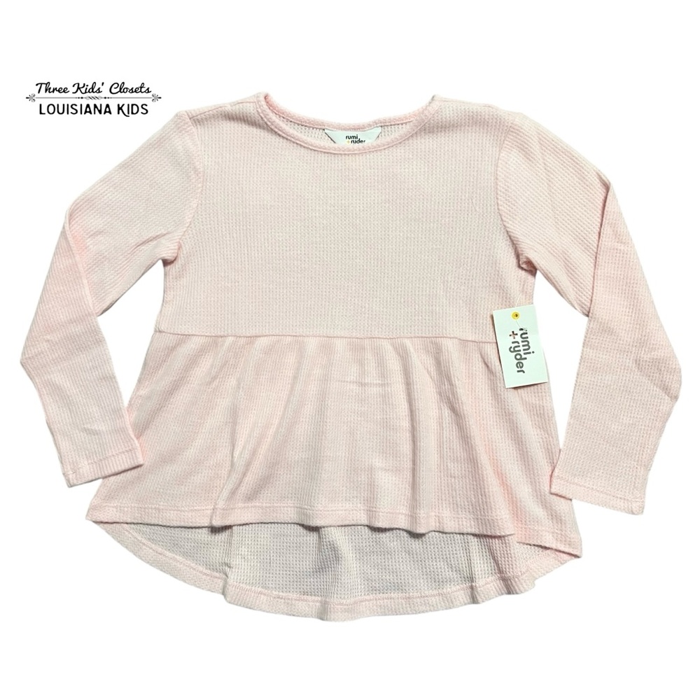 NEW Rumi + Ryder S (6-7Y) Pink Waffle Long Sleeve Peplum Top